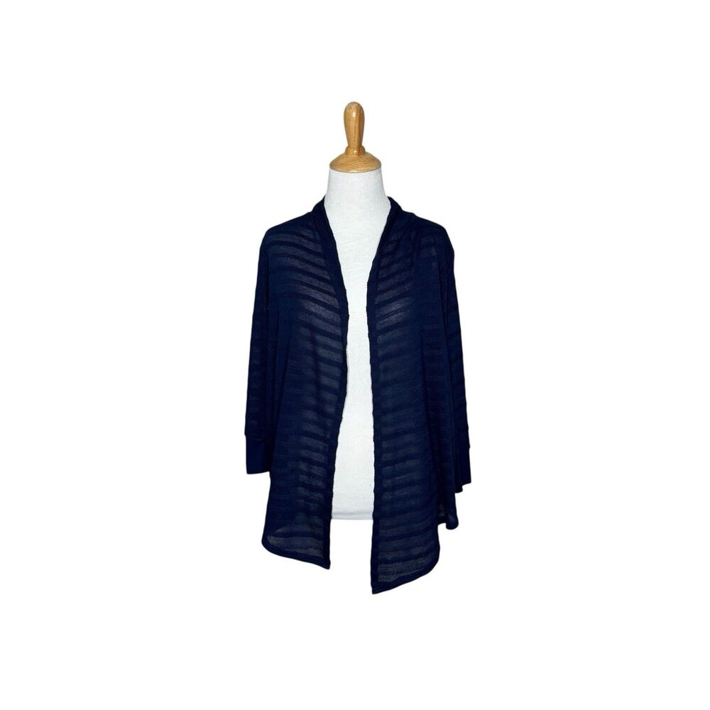 New York & Co Blue Semi Sheer Open Front Long Sleeve Cardigan Size Medium Womens